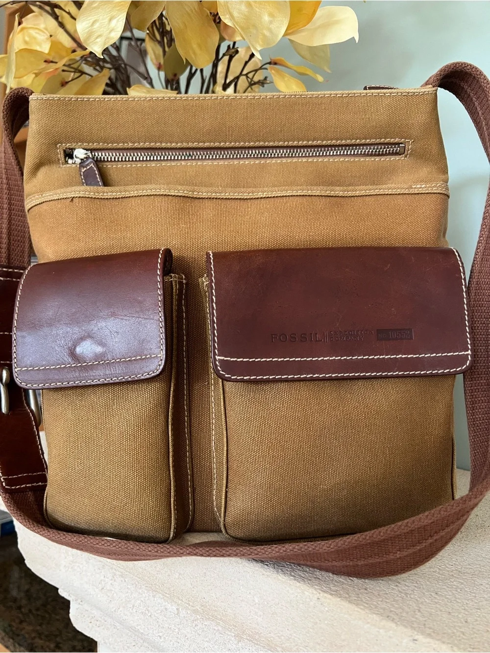 Fossil Expedition Unisex Canvas Leather Utility Crossbody Messenger Bag